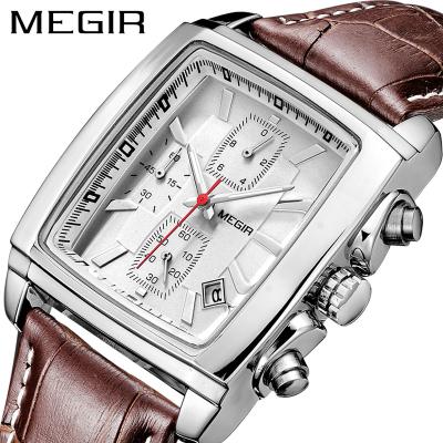 China Custom Luxury Mens Watches Date 2021 MEGIR 2028 Mens Wrist Chronograph Fashion Automatic Luxury Brand Leather Men's Watches for sale