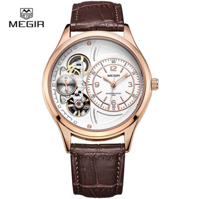 China Rose Gold Wristwatches Casual Male Masculino Automatic Mechanical Watch Time Leather Strap Day/Date Mens Watches 2021 MEGIR 2017 for sale