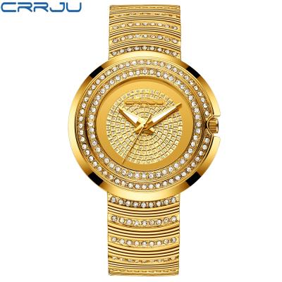 China 2021 CRRJU CJ-2206 Water Resistant Women Quartz Wristwatches Casual Rhinestone Stainless Steel Band Analog Clock for sale