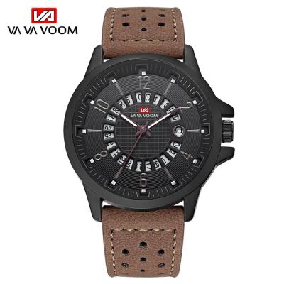 China 2021 Date VAVA VOOM VA-206 Stylish Auto For Men's Minimalist Leather Strap Quartz Dress Watches Analog Calendar Mens Watches for sale