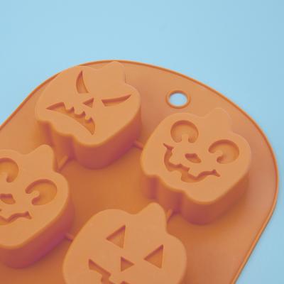 China Sustainable Bakeware 6 Cavity 3D Chocolate Cake Mold Halloween Pumpkin Silicone Mold for sale