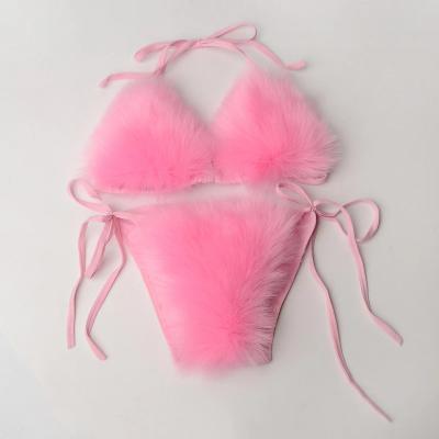 China 2023 New Soft Faux Fur Fox Fur Bikini Set Detachable Fur Bikini for sale