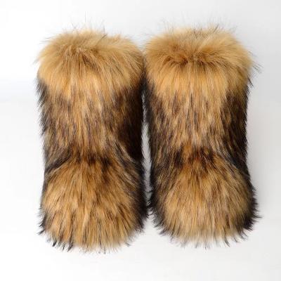 China Flat 2023 Wholesale Hot Sale High Quality Snow Boots Imitation Fur Ladies Raccoon Snow Boots Factory Imitation Fur Boots for sale