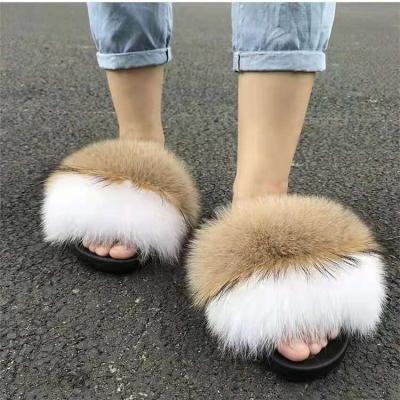 China 2023 Trend Fashion New Ladies Fashion Fur Slippers Fox Fur Slippers Factory Direct High Quality Fox Fur Slippers for sale