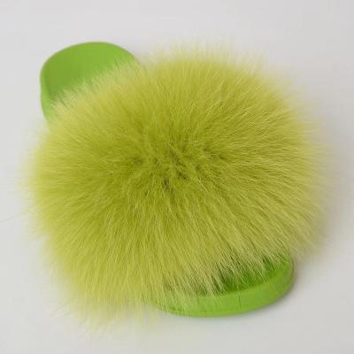 China Colorful Unique Flip Flop Women Fox Fur Slippers Summer Fashion Trend High Quality Fur Slippers Shape Fur Slippers for sale