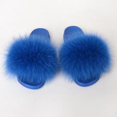 China Unique Colorful Fashion Fur Slippers Flip Flops Support Custom LOGO Ladies Fox Fur Slippers Summer High Quality Fashion Trend Fur Slippers for sale