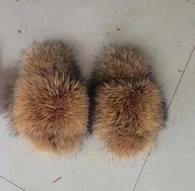 China 2023 fashion trend ladies fur slippers new fashion fur slippers raccoon fur slippers for sale