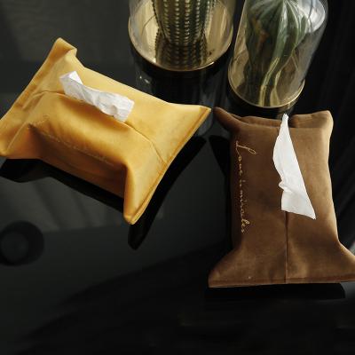 China Nordic Retro Gold Velvet Car Tissue Box Living Room Home Living Room Cotton Tissue Hanging Cotton Tissue Box for sale