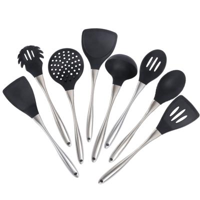 China Heat Resistance Viable Innovation Handle Stainless Steel 8 Pieces Black Silicone Cooking Cooking Utensils Set With Stainless Steel Core for sale