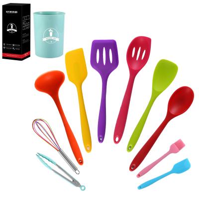 China Viable Silicone Cookware Set 10pcs Kitchen Tool Nylon Utensils Set Silicone Spatula Heat Resistant Nonstick Colorful Set for sale