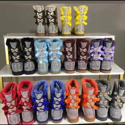 China CUSHIONING Women Snow Boots Fashion Satin Bow Winter Warm Boots Long Boots Woolen Shoes for sale