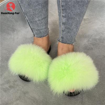 China CUSHIONING real fox fur slides raccoon fur sandals logo 100% custom wholesale fluffy raccoon slides for sale