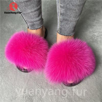 China 2021 NEW fashion real fur CUSHIONING slides raccoon fox hairy women outdoor sandals fur slippers wholesale for sale