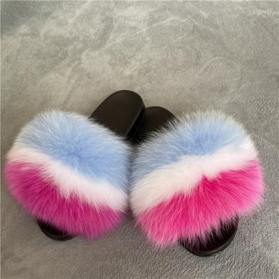 China CUSHIONING wholesale price fast shipping real fur slippers flush soft raccoon fur slipper outdoor slider sandals smudge fur slides for women for sale