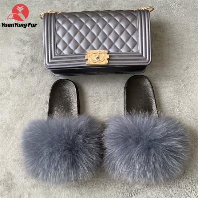 China CUSHIONING matching fur slippers factory direct wholesale sets fur slides and graffiti Pures set kids fur slides set for sale