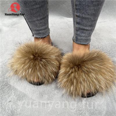 China CUSHIONING Wholesale Women Furry Home Sandals Fox Mink Raccoon Fur Soft Luxury Slides for sale