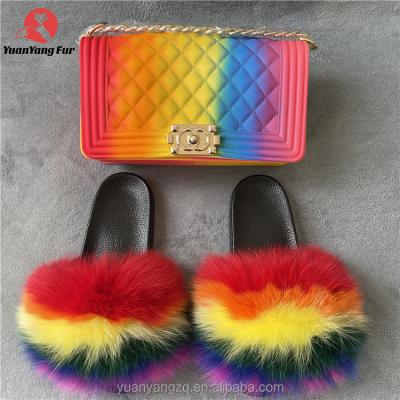 China Factory Direct Wholesale Custom Fox Fur CUSHIONING Slides Women's Fur Slippers Fur Slides for sale