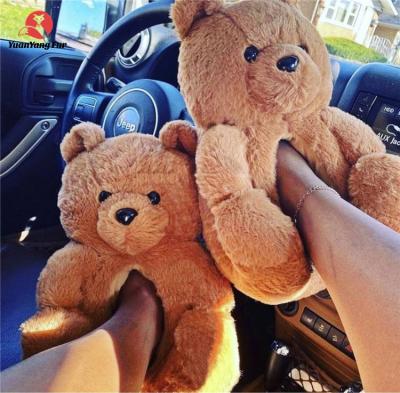 China CUSHIONING Wholesale Bedroom Teddy Bear Slippers Slippers 2021 Indoor Fur Flat Women's Slippers For Women Girls Kids for sale