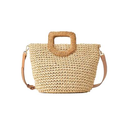 China Fashion Factory Sale Straw Beach Crochet Handbag Straw Basket Bag Handbag with Long Strap for sale