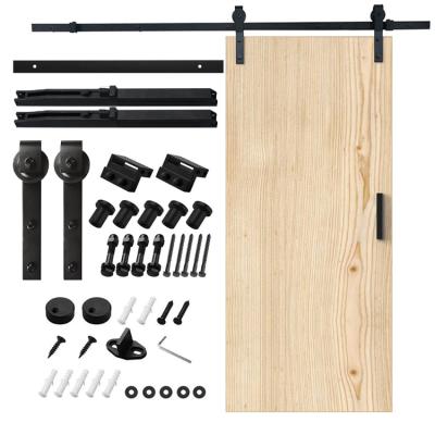 China Traditional Black Solid Steel Cabinet Track Hanging Rail Set Floor Guide And Handles Sliding Roller Barn Door Hardware Kit for sale