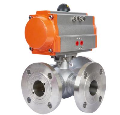 China DN150 6 Inch 3 Way General Double Flanged Stainless Steel Ball Valve With Pneumatic Actuator Air Control Flange Ball Valve for sale