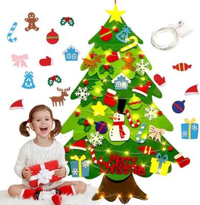 China Fabric Kids DIY Felt Christmas Tree with 30pcs Set Detachable Christmas Ornaments Wall Hanging Gifts Kids Friendly Christmas Decoration for sale