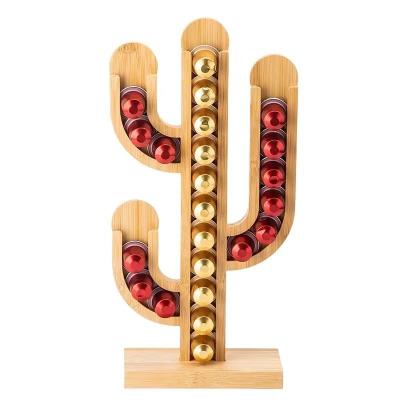 China Detachable Bamboo Pods Holder Creative Cactus Nespresso Wooden Coffee Pod Holder Organizer Coffee Pod Holder For Countertop Home Deco for sale