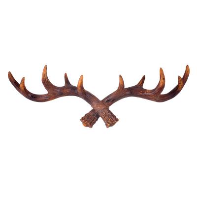 China Transitional Vintage Resin Deer Antlers Wall Hangs Antique Finish Wall Mounted Hanger Rack With Hook Coat Rack Key Rack For Decor for sale