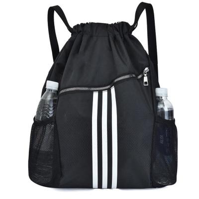 China Outdoor Travel Drawstring Bag Waterproof Sports Gym Bag Camping Backpack with Shoe Compartment and Two Water Bottle Holder for sale