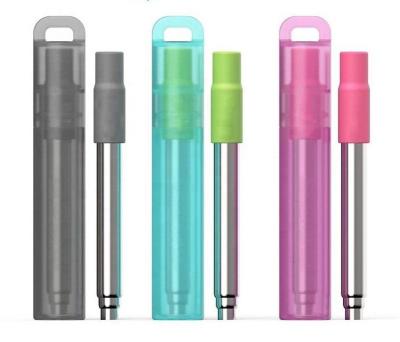 China Viable Portable Reusable Metal Pocket Straw Telescopic Stainless Steel Drinking Collapsible Collapsible Straw With Silicone Mouthpiece Tip for sale