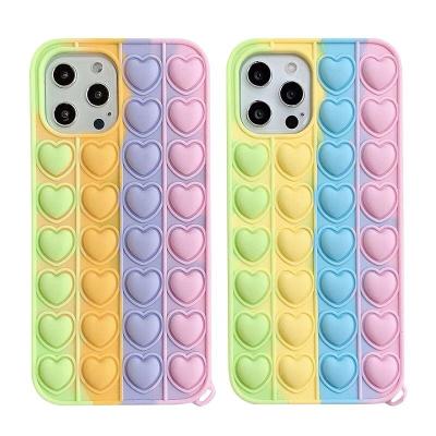 China 2021 Anti-drop Rainbow Cyan Pops It Relax Push Bubble Busy Person Toys Silionce Phone Case For iPhone 6/7/8/7Plus/X/Xs/ XR/11/12Promax for sale