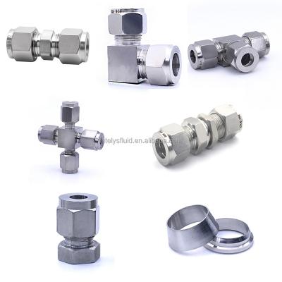 China Tube Connection SS 304 Ferrule Double Ferrule Cross Type Cross Union Fitting Compression Union Tee (Twin) Stainless Tube Elbow for sale