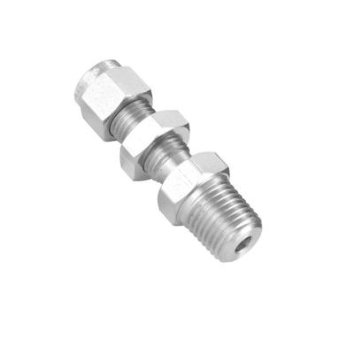 China SS 304 Stainless Steel 316 Double Ferrule Male Connector 6 Barstock Compression Tube Fitting Bulkhead 8 10 12mm OD X 1/8 1/4 3/8 1/2 BSPT NPT for sale