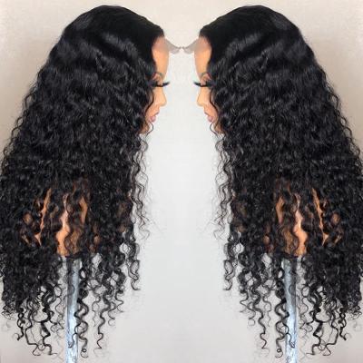 China 100% Lace Front Wigs 100% Human Hair Deep Wave 150% Density Cuticle Aligned Brazilian Virgin Hair 4x4 HD Lace Closure Transparent Swiss Wigs For Woman for sale