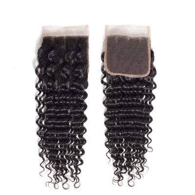 China 100% Brazilian Remy Hair Natural Deep Wave Hair Bundles With 4x4 HD Lace Closure Frontal Wholesale Transparent Swiss Headband For Black Woman for sale