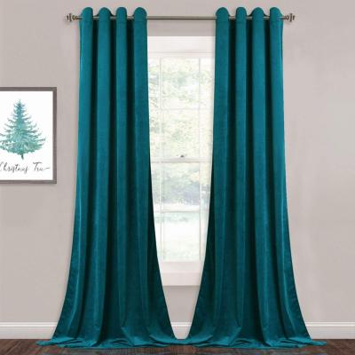 China Hot Selling Heavy Duty Grommet Top Panels Blackout Velvet Blackout Curtains Teal 2 Panels For Bedroom/Guest Room for sale