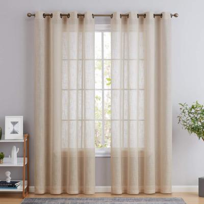 China Light Transmitting Warm Color Sheer Linen Curtain Panels Rod Pocket Sheer Curtains Natural Linen Blend For Living Room Light Filtering Pan 2 for sale