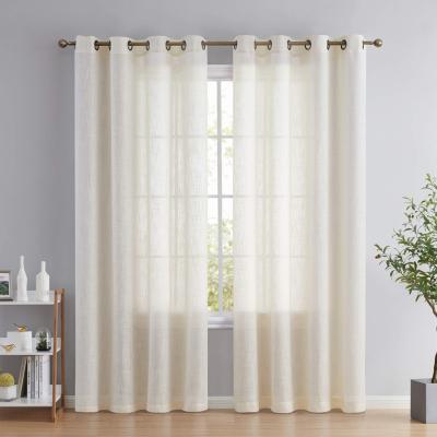 China Natural Light Transmitting Linen Blended Semi Sheer Curtains Long Rich Linen Textured Country Rustic Drapes For Village Cabin Garden 2 Panels for sale