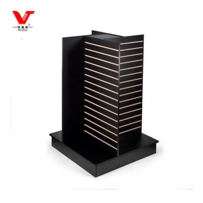 China Free Standing Laminated MDF Slatwall Merchandise Floor Hanging Product Retail Display Stands for sale