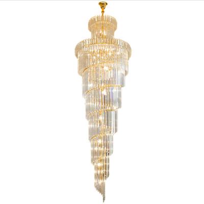 China Simple and Modern European Light Hanging Luxury Crystal Lamp for Villa Living Room Spiral Staircase Crystal Chandelier for sale