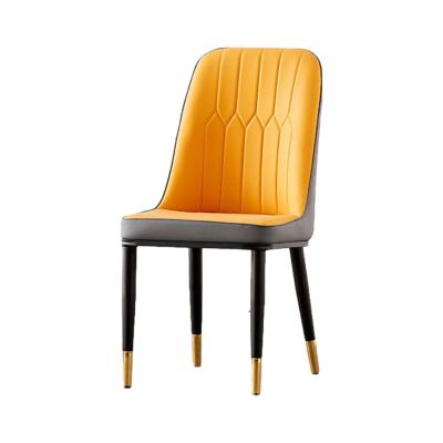 China Foshan China Nordic Style Single Leg Dining Chair Carbon Steel Leather Modern Upholstered Dining Chair for sale