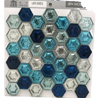 China Foshan modern blue azure mosaic tiles for craft haxagon mosaico de vidrio glass mosaic for sale