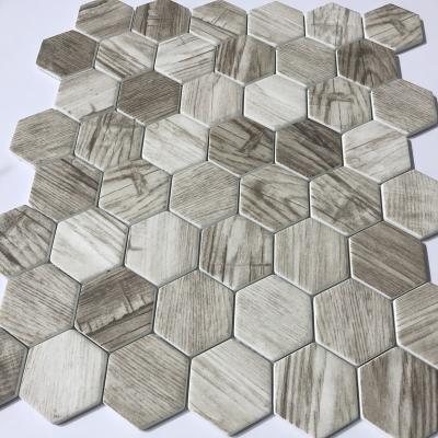 China Parquet Quality Customized Pattern 6mm Recycled Glass Hexagon Bathroom Mosaic Wall Slab for sale