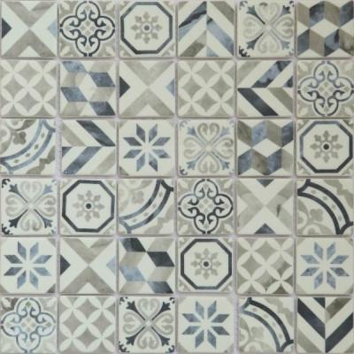 China Modern square shape printing inkjet pattern 3d flower backsplash tile kitchen wall tiles recycle glass mosaic for sale