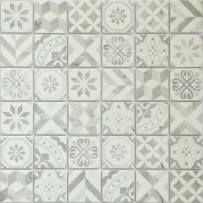 China Modern square shape printing inkjet pattern 3d flower backsplash tile kitchen wall tiles reuse glass mosaics for sale