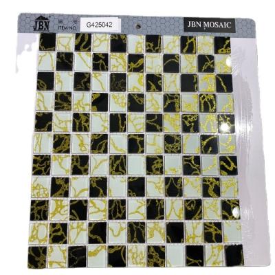 China Parquet Foshan Black And Mirror Gold 3mm Thin Wall Glass Mosaic Slab for sale