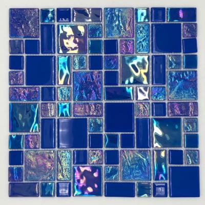 China Parquet Newest Fantasy Color Crystal Design Ripple Square Shape Mosaic Slab Swimming Pool Mosaic for sale