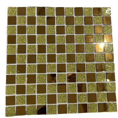 China Parquet rose small chips living room wall cheap mirror glass mosaic wall tile 4mm thick decoration gold for sale