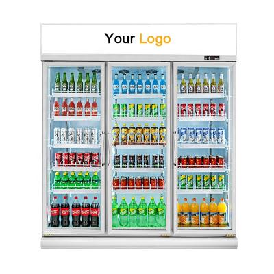 China Single-temperature AuchMc AM-G210A Upright Supermarket Showcase Refrigerator With Led Light 3 Door Glass Fridge 1800L Large Capacity for sale