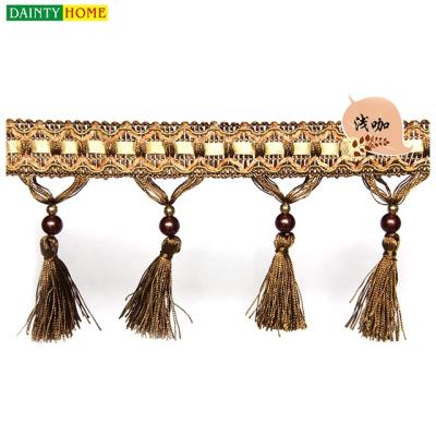 China Decorative Curtain Elegant Style Curtain Coffee Color Beads Curtain Tassel Fringe for sale